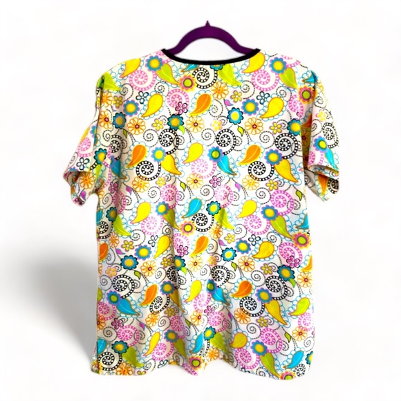 Swirl Floral Scrub V-Neck Top w Pockets - Picture 2 of 2